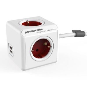 ALLOCACOC PowerCube Extended USB - Πολύμπριζο - Κόκκινο 1406RD/DEEUPC