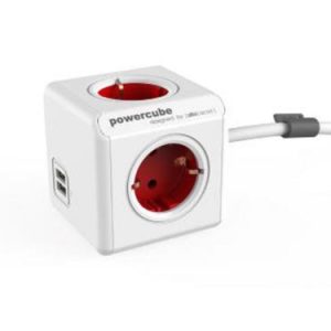 ALLOCACOC PowerCube Extended USB - Πολύμπριζο - Κόκκινο 1406RD/DEEUPC