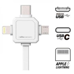 ALLOCACOC Flat USB to Lightning,Type-C,micro USB Cable Λευκό 1.5m 9003WT/USBC15