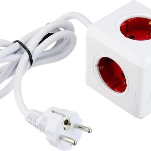 ALLOCACOC  PowerCube Original Extended USB| Πολύπριζο 4 θέσεων & 2 USB Κόκκινο 1402RD/DEEUPC