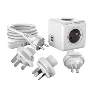ALLOCACOC  PowerCube ReWirable Πολύπριζο 4 θέσεων με 2 USB-A  & 3x plugs + IEC EU καλώδιο Γκρι – 1811GY/DERU3P